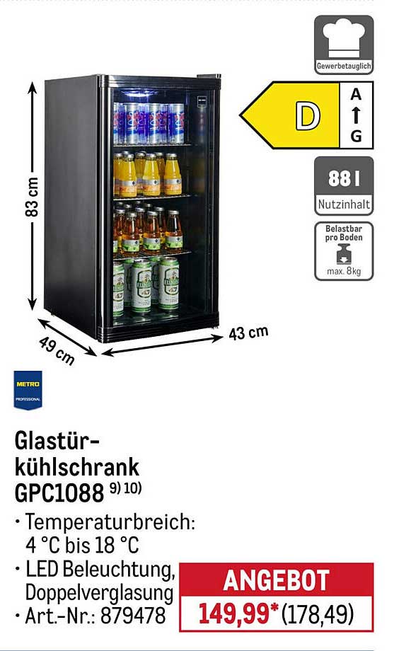 Glastür-Kühlschrank GPC1088