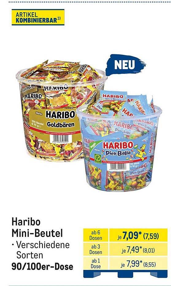 Haribo Mini-Beutel • Verschiedene Sorten 90/100er-Dose