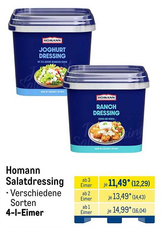 Homann Salatdressing • Verschiedene Sorten • 4-l-Eimer