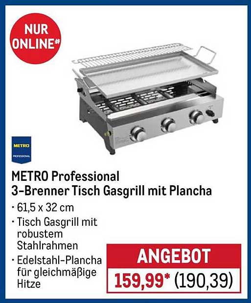METRO Professional 3-Brenner Tisch Gasgrill mit Plancha