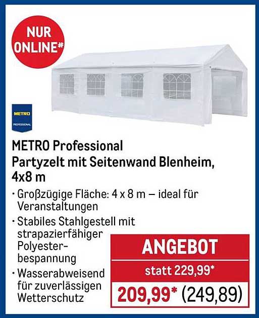 METRO Professional Partyzelt mit Seitenwand Blenheim, 4x8 m