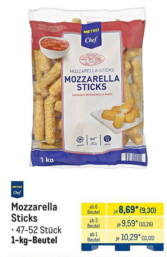 Mozzarella Sticks · 47-52 Stück 1-kg-Beutel