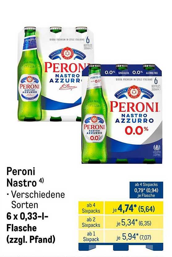 Peroni Nastro 4) • Verschiedene Sorten 6 x 0,33-l-Flasche (zzgl. Pfand)