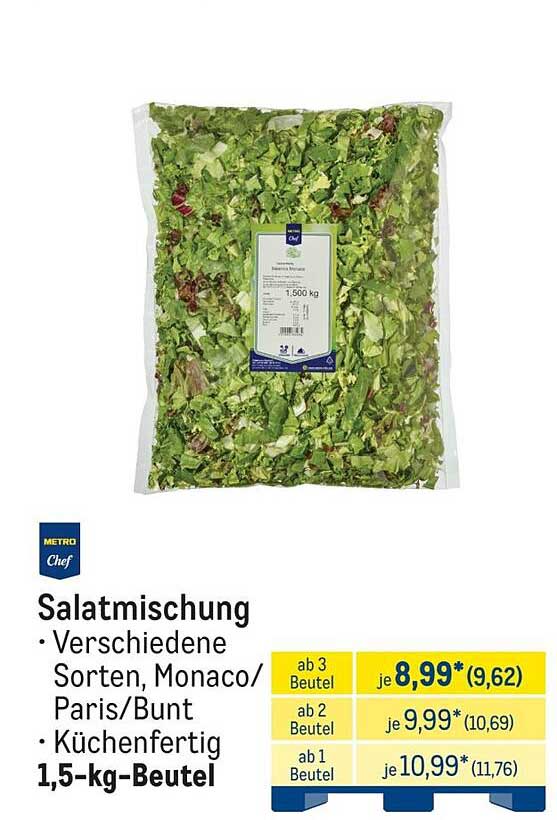 Salatmischung • Verschiedene Sorten, Monaco/Paris/Bunt • Küchenfertig 1,5-kg-Beutel