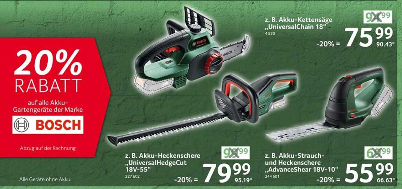 20% Rabatt auf alle Akku-Gartengeräte der Marke BOSCH