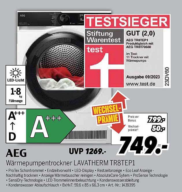 AEG Wärmepumpentrockner LAVATHERM TR8TEP1