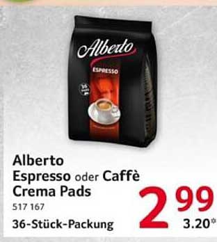 Alberto Espresso oder Caffè Crema Pads – 36 Stück Packung