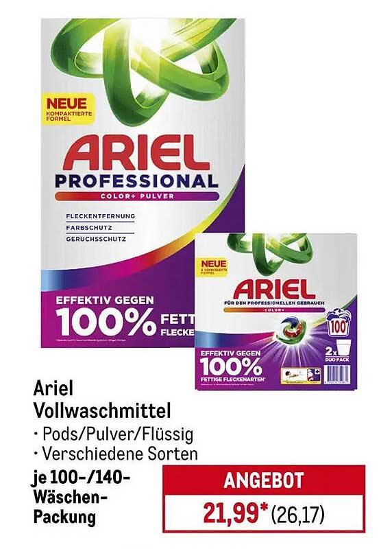 Ariel Vollwaschmittel • Pods/Pulver/Flüssig • Verschiedene Sorten je 100-/140-Wäschen-Packung