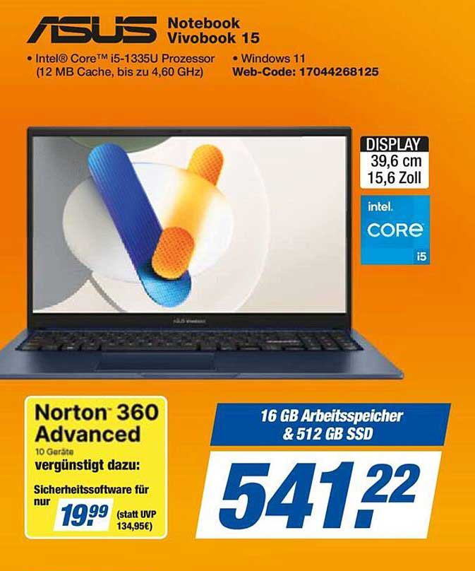 ASUS Notebook Vivobook 15 mit Intel® Core™ i5-1335U Prozessor und Windows 11