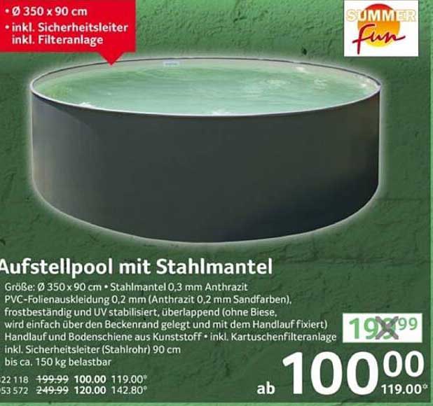 Aufstellpool mit Stahlmantel Ø 350 cm x 90 cm inkl. Sicherheitsleiter und Filteranlage