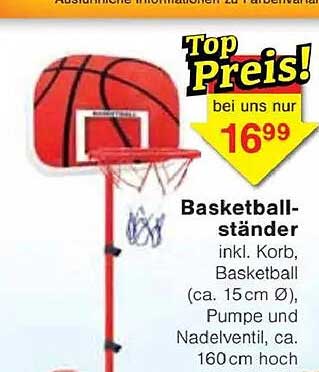 Basketballständer inkl. Korb, Basketball, Pumpe und Nadelventil, ca. 160 cm hoch