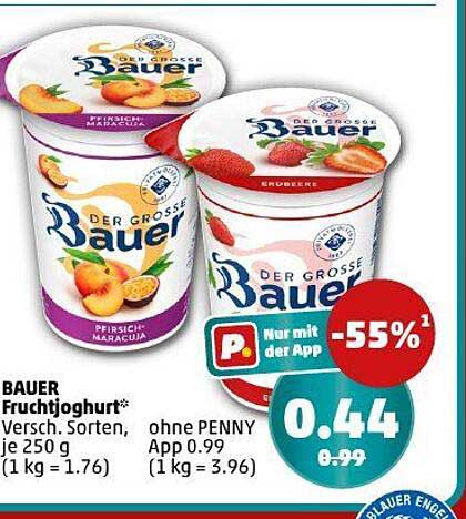 BAUER Fruchtjoghurt verschiedene Sorten, je 250 g