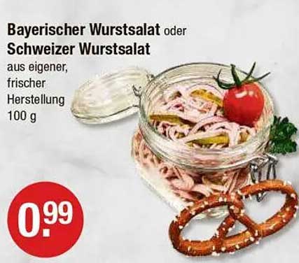 Bayerischer Wurstsalat oder Schweizer Wurstsalat aus eigener, frischer Herstellung, 100 g
