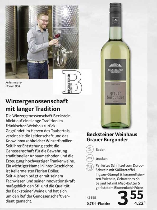 Becksteiner Weinhaus Grauer Burgunder 0,75 l Flasche
