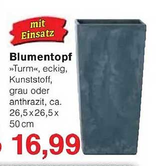 Blumentopf »Turm«, eckig, Kunststoff, grau oder anthrazit, ca. 26,5 x 26,5 x 50 cm