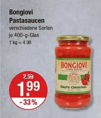 Bongiovi Pastasaucen verschiedene Sorten je 400-g-Glas