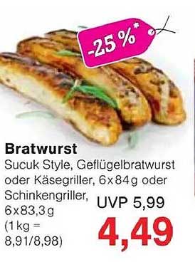 Bratwurst - Sucuk Style, Geflügelbratwurst oder Käsegriller
