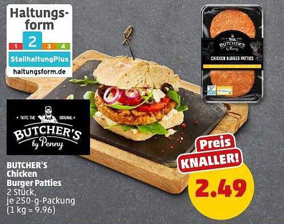 BUTCHER'S Chicken Burger Patties, 2 Stück, je 250-g-Packung