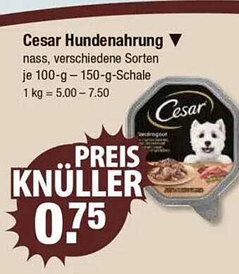 Cesar Hundenahrung, nass, verschiedene Sorten je 100-g-150-g-Schale