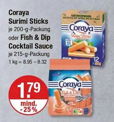 Coraya Surimi Sticks je 200-g-Packung oder Fish & Dip Cocktail Sauce je 215-g-Packung