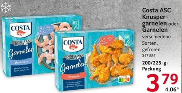 Costa ASC Knuspergarnelen oder Garnelen, 200/225-g-Packung