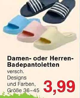 Damen- oder Herren-Badepantoletten, verschieden Designs und Farben, Größe 36-45