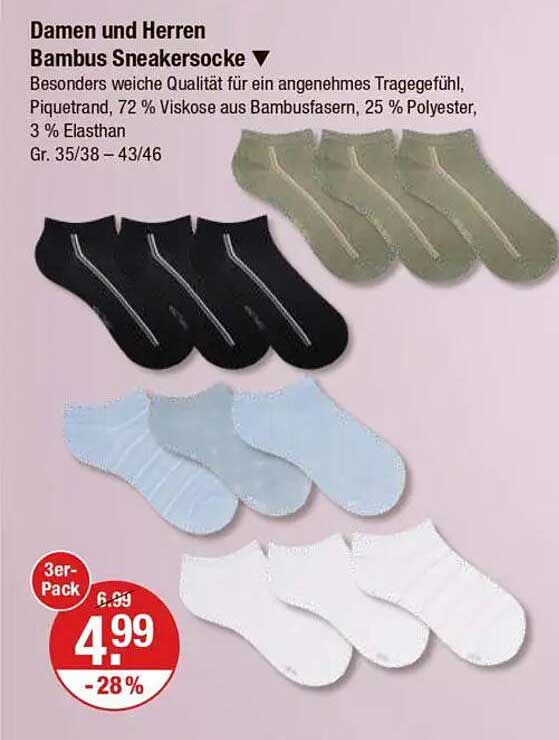 Damen und Herren Bambus Sneaker Socken 3er-Pack