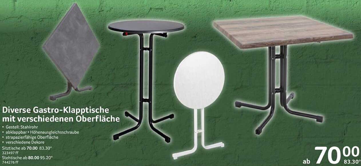 Diverse Gastro-Klapptische mit verschiedenen Oberflächen