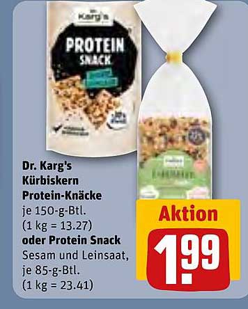 Dr. Karg's Kürbiskern Protein-Knäcke je 150-g-Btl. oder Protein Snack Sesam und Leinsaat, je 85-g-Btl.