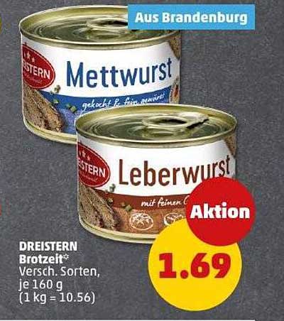 DREISTERN Brotwurst - Mett- und Leberwurst, 160 g