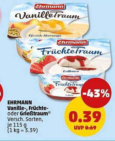 EHRMANNS Vanille-, Früchte- oder GrießTraum - Verschiedene Sorten, 115 g