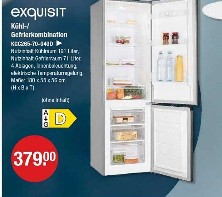 exquisit Kühl-/Gefrierkombination KGC265-70-040D