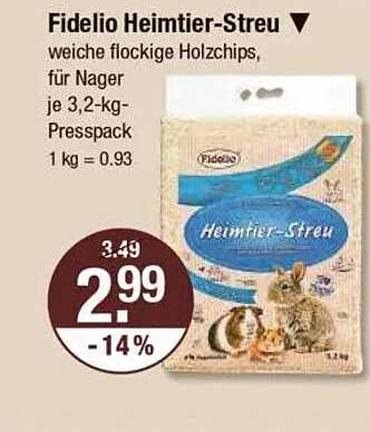Fidelio Heimtier-Streu, weiche flockige Holzchips, für Nager 3,2-kg-Presspack