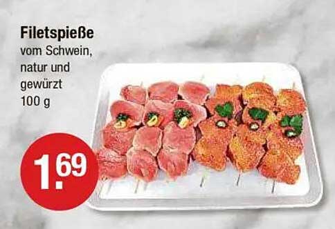 Filetspieße vom Schwein, natur und gewürzt, 100 g