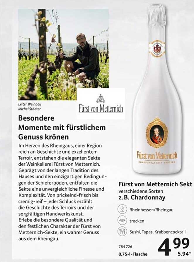 Fürst von Metternich Sekt verschiedene Sorten z. B. Chardonnay