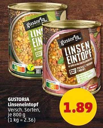 GUSTORIA Linseneintopf - Verschiedene Sorten, je 800 g