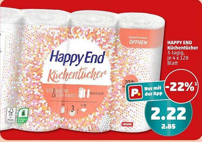HAPPY END Küchentücher, 3-lagig, je 4 x 128 Blatt