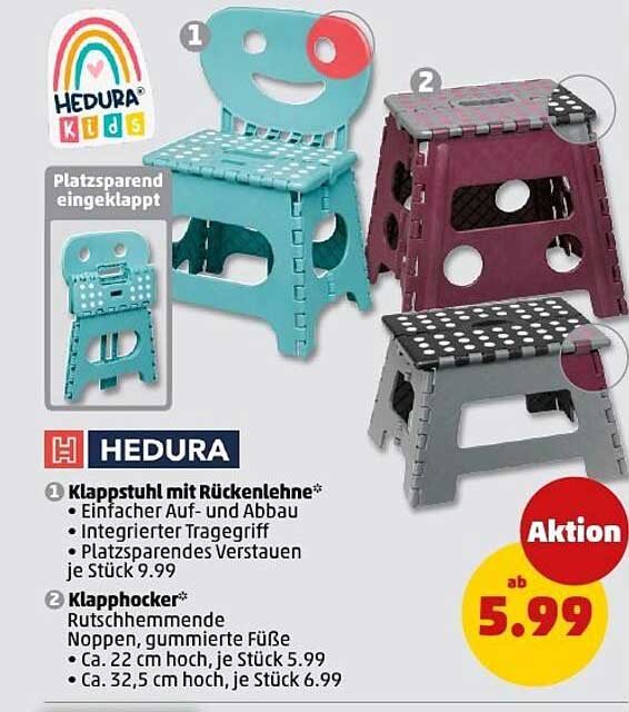 HEDURA Kinder-Klappstuhl mit Rückenlehne & Klapphocker