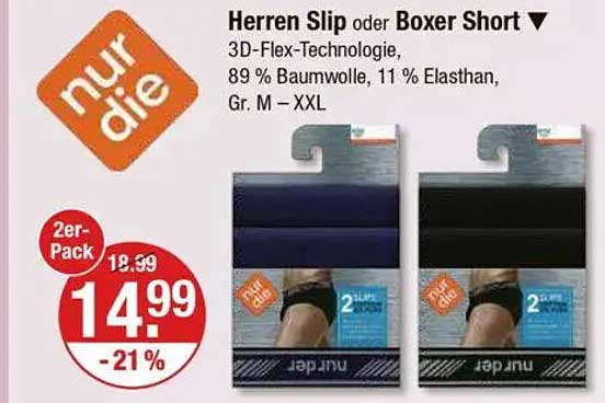 Herren Slip oder Boxer Short im 2er-Pack von nur die