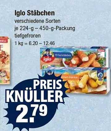 Iglo Stäbchen verschiedene Sorten je 224-g – 450-g-Packung tiefgefroren