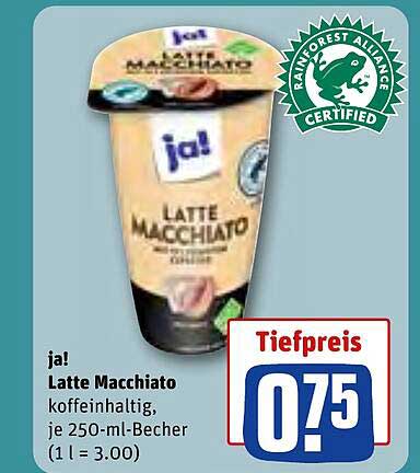 ja! Latte Macchiato koffeinhaltig, je 250-ml-Becher