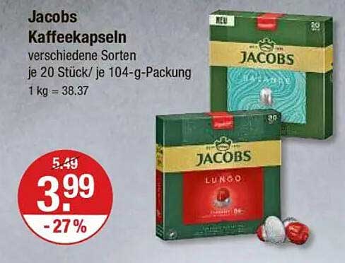 Jacobs Kaffeekapseln verschiedene Sorten je 20 Stück/ je 104-g-Packung