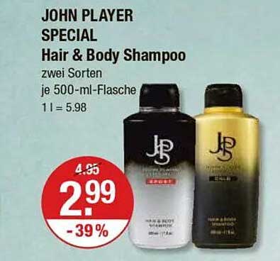 JOHN PLAYER SPECIAL Hair & Body Shampoo - zwei Sorten je 500-ml-Flasche
