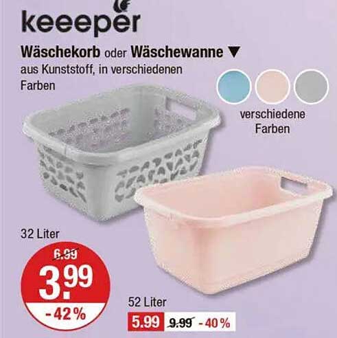keepper Wäschekorb oder Wäschewanne 32 Liter für nur 3,99 %