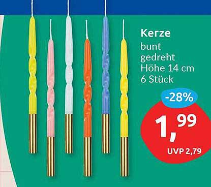 Kerze bunt gedreht 14 cm, 6 Stück
