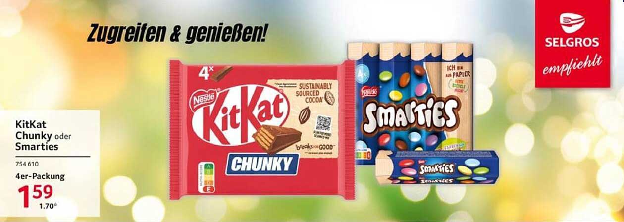 KitKat Chunky oder Smarties 4er-Packung