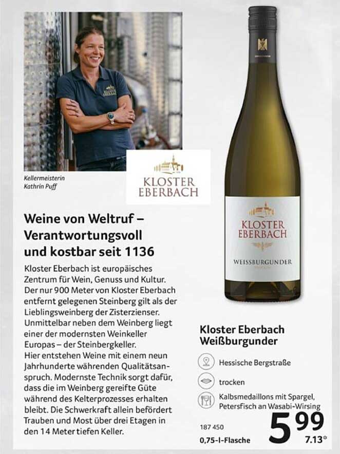 Kloster Eberbach Weißburgunder 0,75 l Flasche