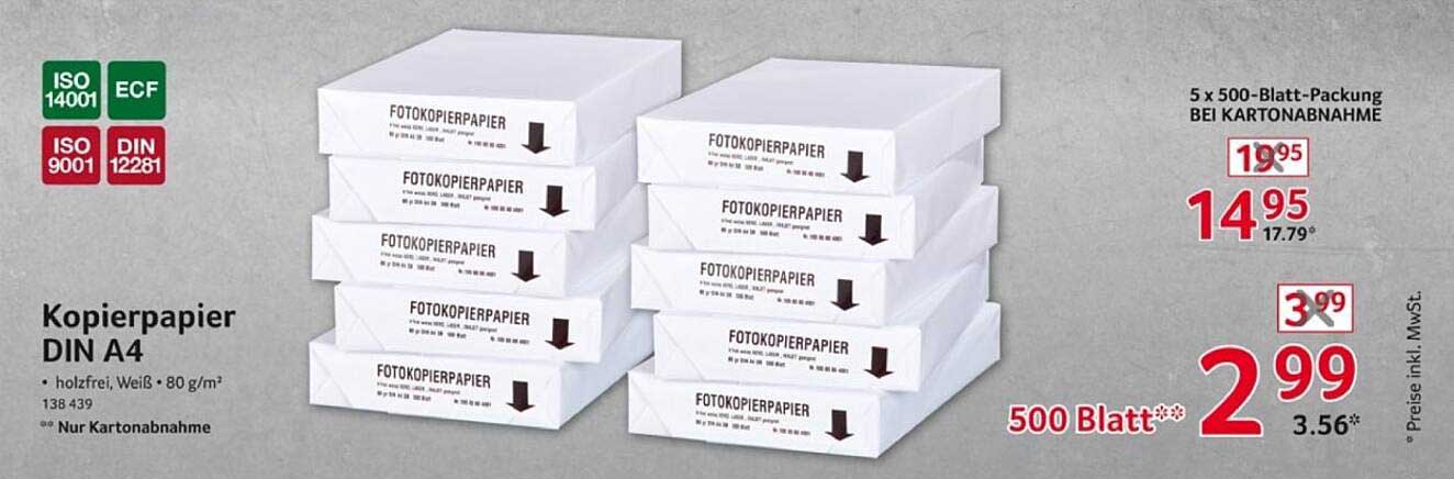 Kopierpapier DIN A4 – 5 x 500-Blatt-Packung