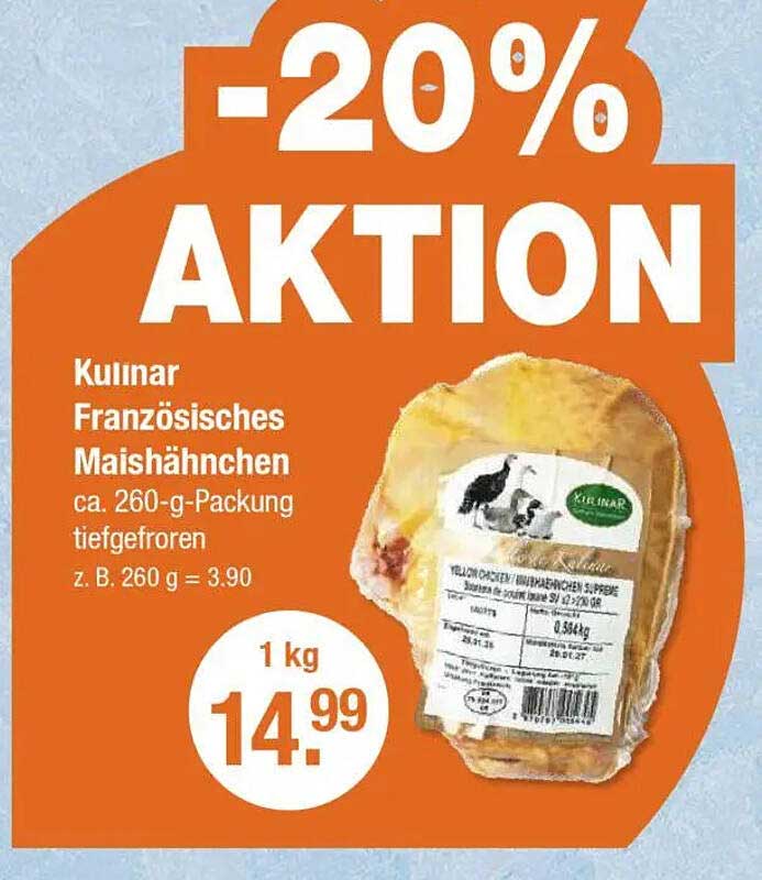 Kulinar Französisches Maishähnchen ca. 260-g-Packung tiefgefroren -20%