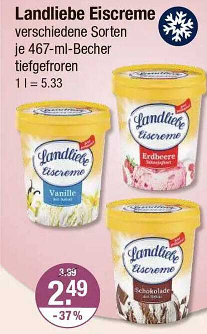 Landliebe Eiscreme verschiedene Sorten je 467-ml-Becher tiefgefroren